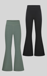2 PK Girls Ribbed Flare - Agave Green/Black - 3