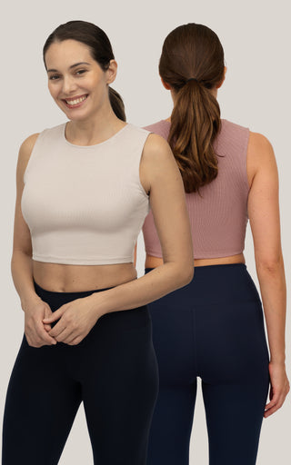 2 Pack Sand Washed Ribbed Nicki Cropped Muscle Tank Top