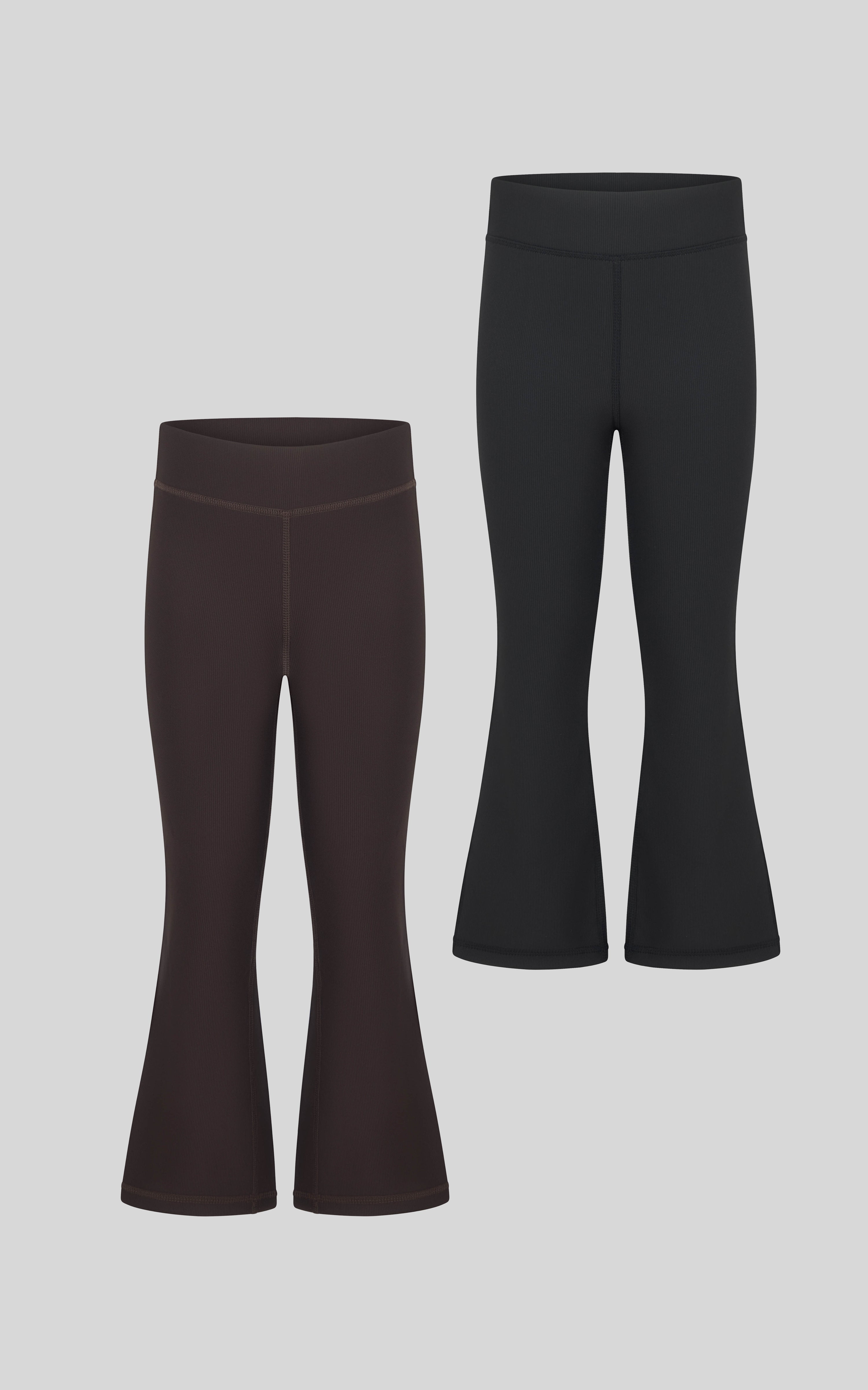 Little Girls 2 PK Ribbed Everyday Flared Leg Pant - Chocolate Torte/Black - 1