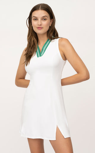 V-Neck Slit Tennis Dress with Contrast Stripe