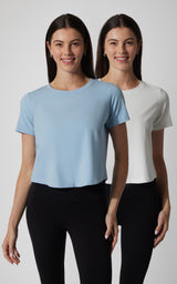 2 PK Airlite Cotton Boxy Cropped Short Sleeve Tee