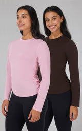 2 PK Side Ruched Long Sleeve Top