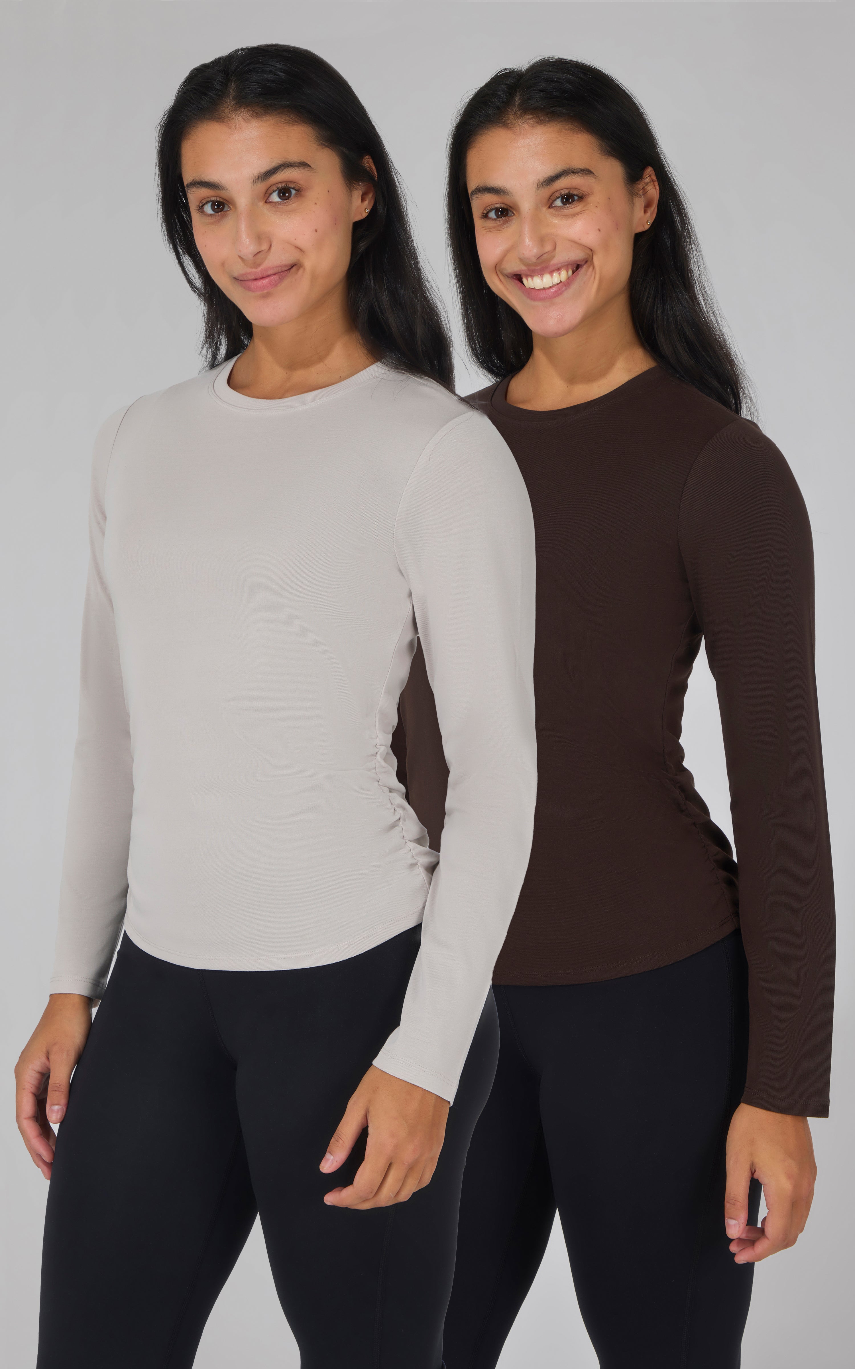 2 PK Side Ruched Long Sleeve Top - 90 Degree by Reflex