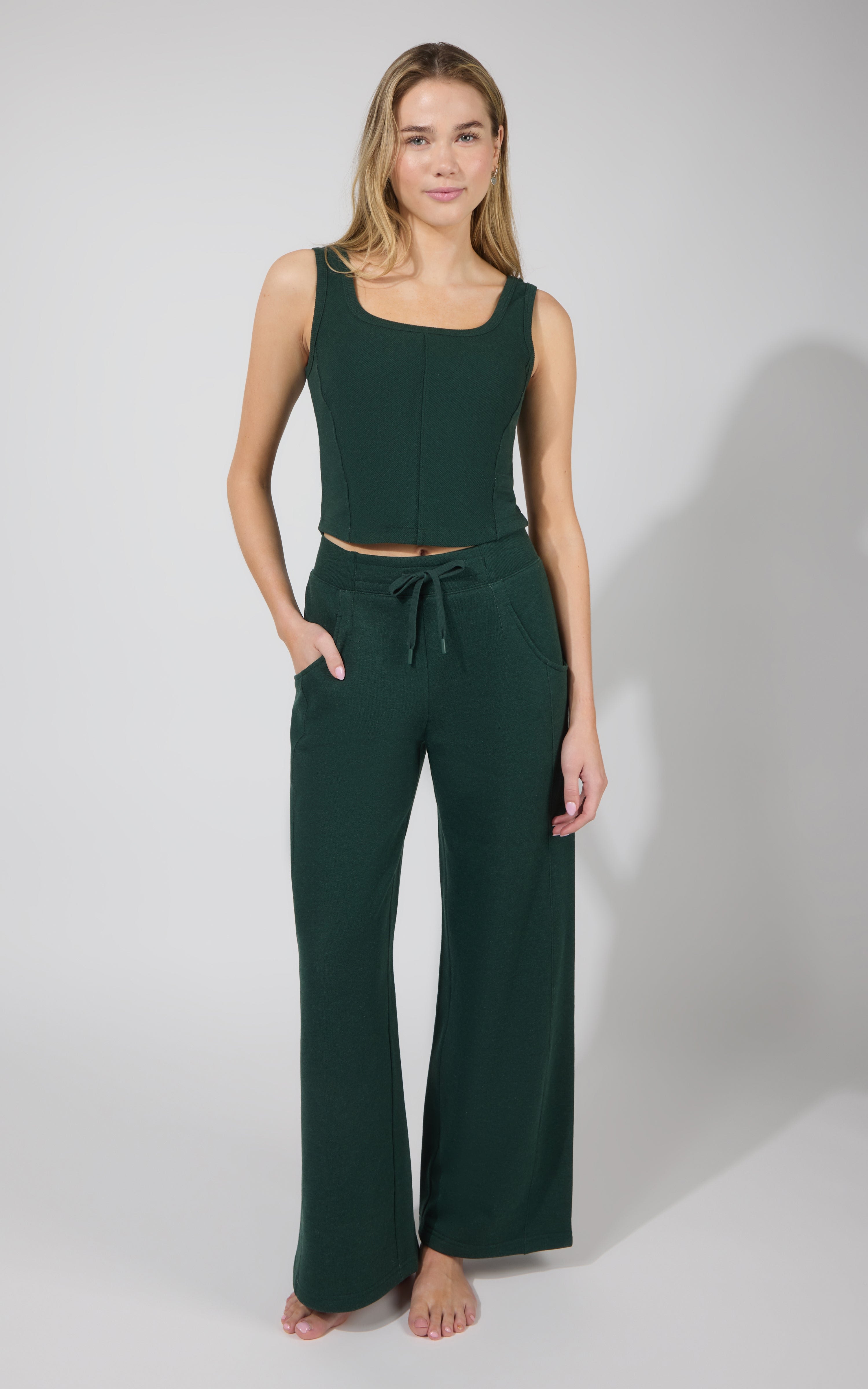 Terry Corset Tank & Fleece Wide Leg Pant Set - 90 Degree by Reflex