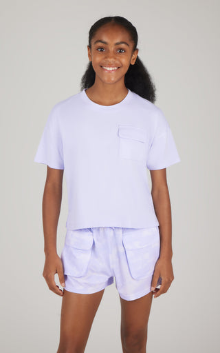 Girls 2 PC Boxy Tee and Woven Cargo Short - 90 Degree by Reflex