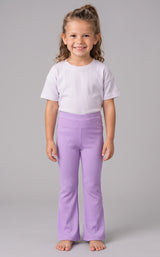 Little girls' ribbed lavender flared leg pants in soft knit fabric.
