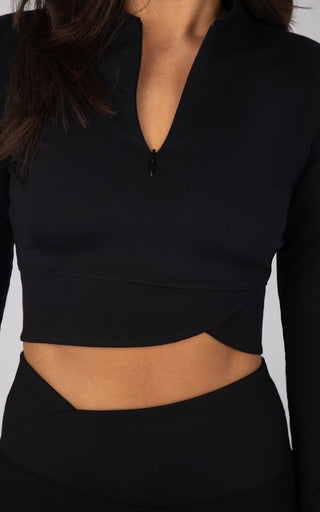 Lux Nola Half Zip Crossover Hem Top