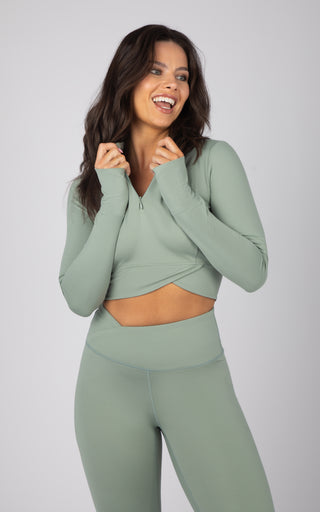 Lux Nola Half Zip Crossover Hem Top