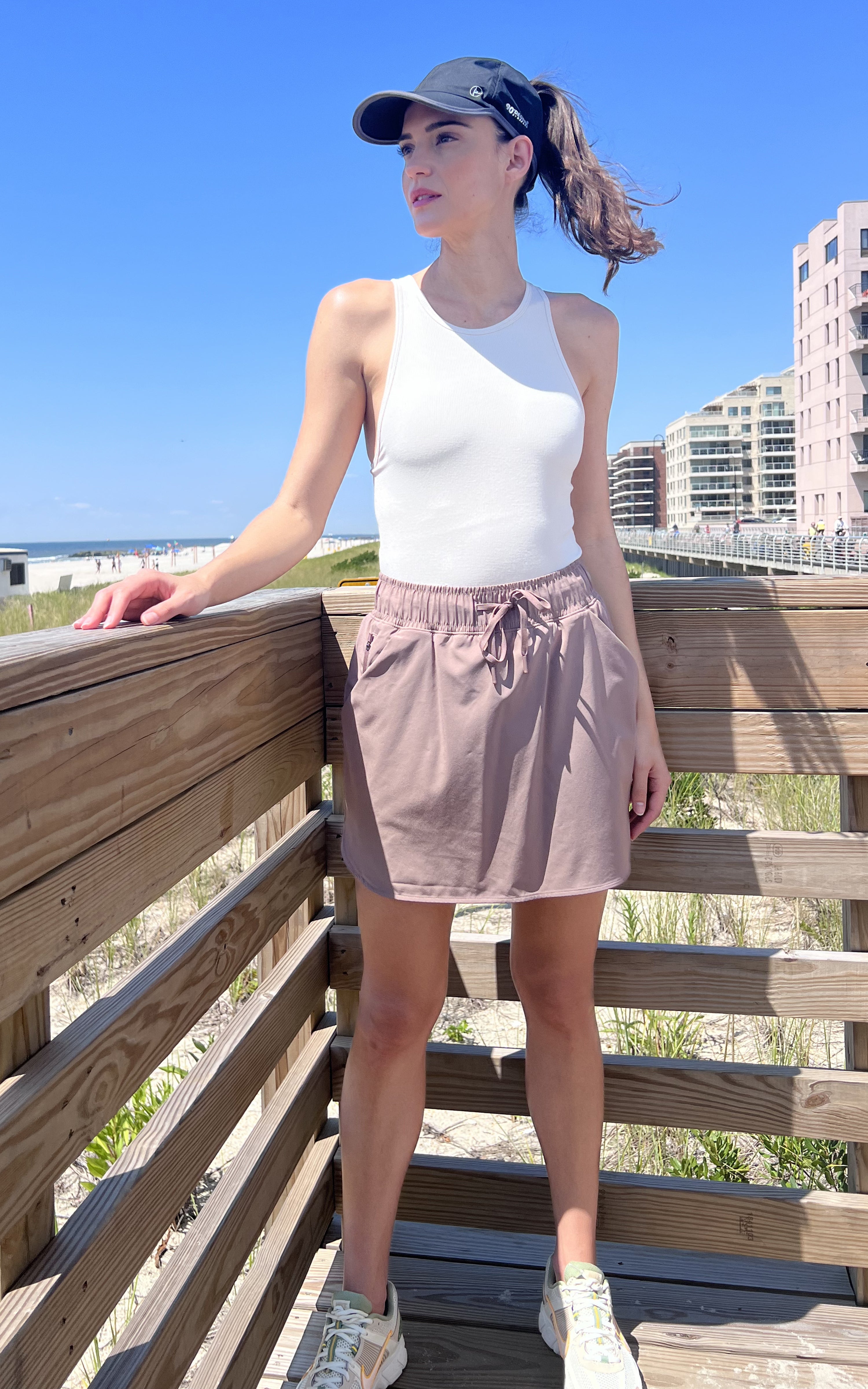 Woven Skort with Side Zipper Pocket and Built-in Shorts