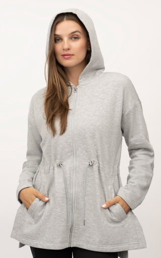 Cloud Plush Holmby Hills Oversized Long Line Zip Hooded Cinch Waist Jacket