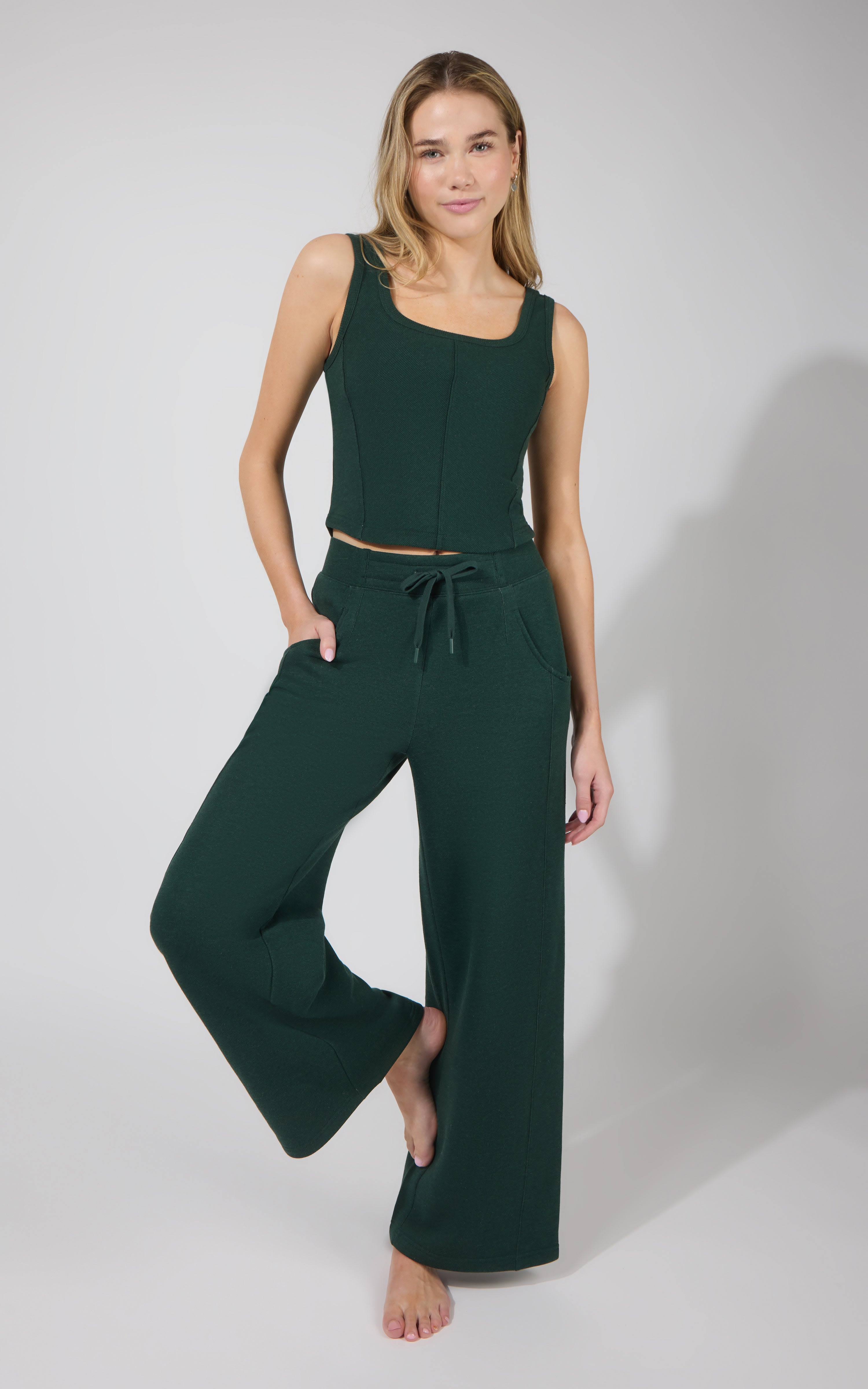 Terry Corset Tank & Fleece Wide Leg Pant Set - 90 Degree by Reflex