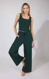 Terry Corset Tank & Fleece Wide Leg Pant Set