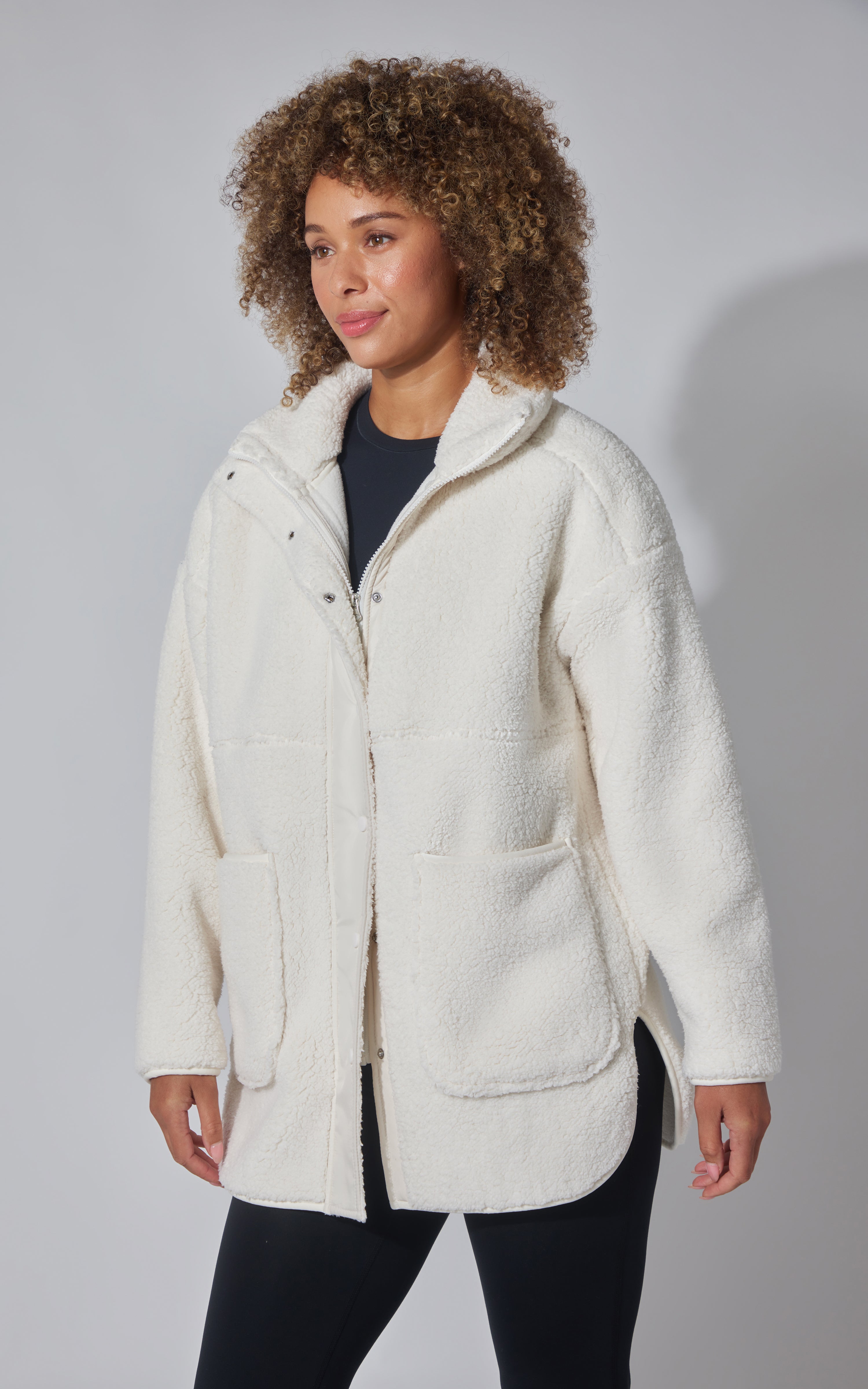 Sherpa High Neck Button Down Jacket