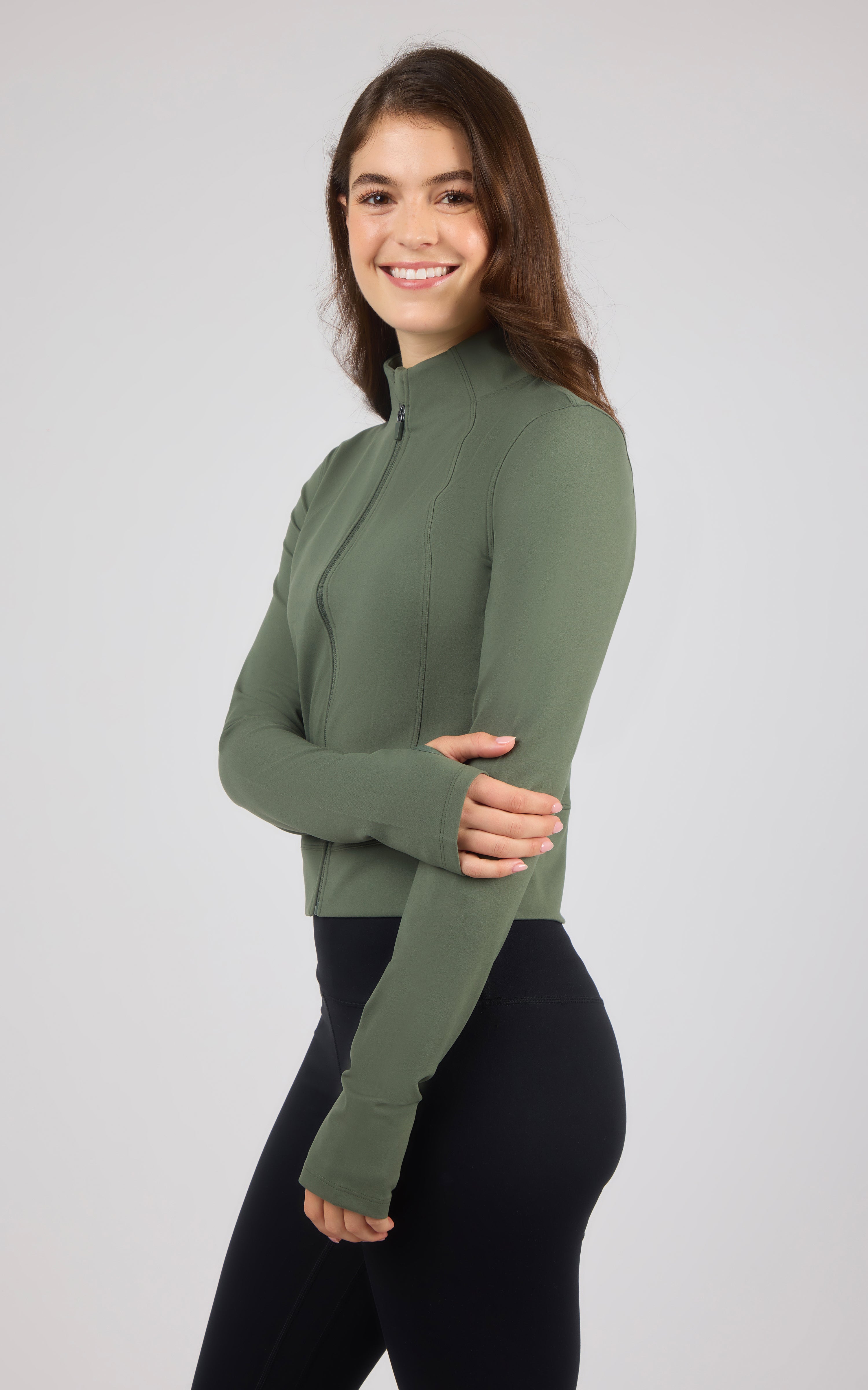 Lux Crosstrain Everyday Full Zip Jacket With Thumb Hole and Back Pocket - 90 Degree by Reflex