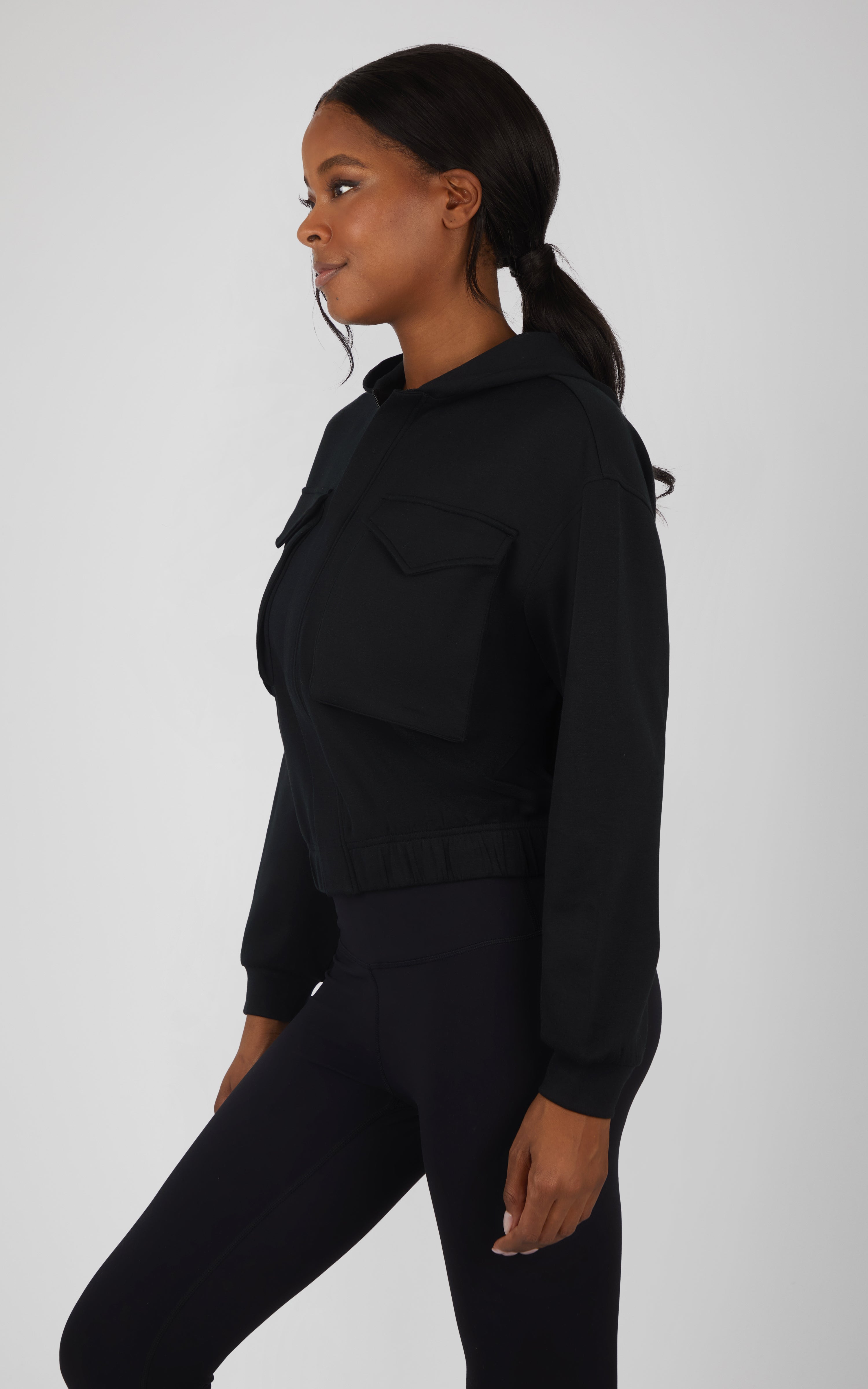 Scuba Autumn Cropped Elastic Hem Hooded Jacket