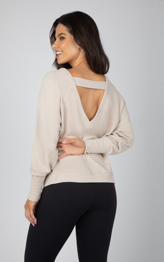 Terry Cutout Back High Low Sweatshirt