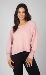 Terry Cutout Back High Low Sweatshirt - 90 Degree by Reflex