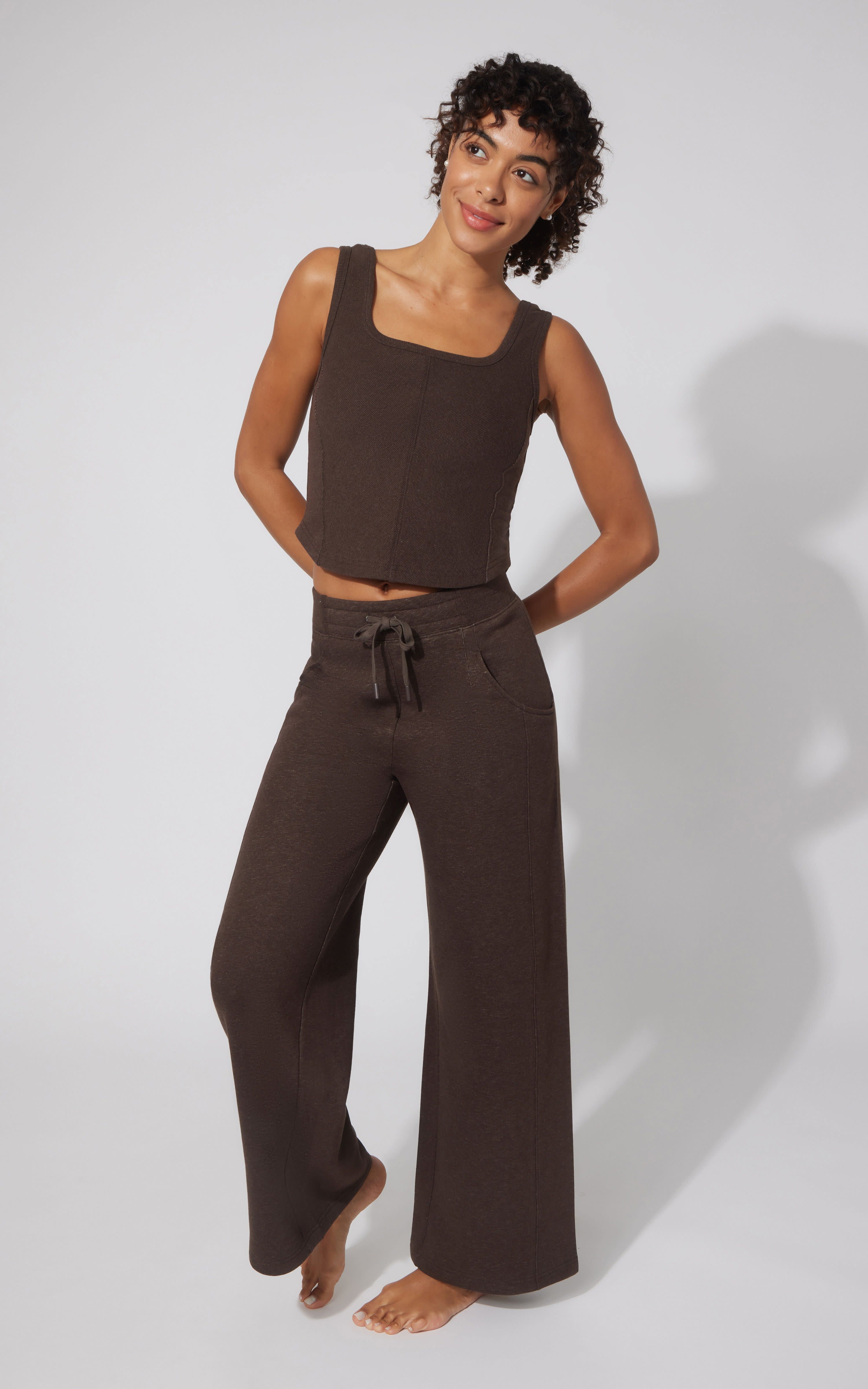 Terry Corset Tank & Fleece Wide Leg Pant Set - 90 Degree by Reflex