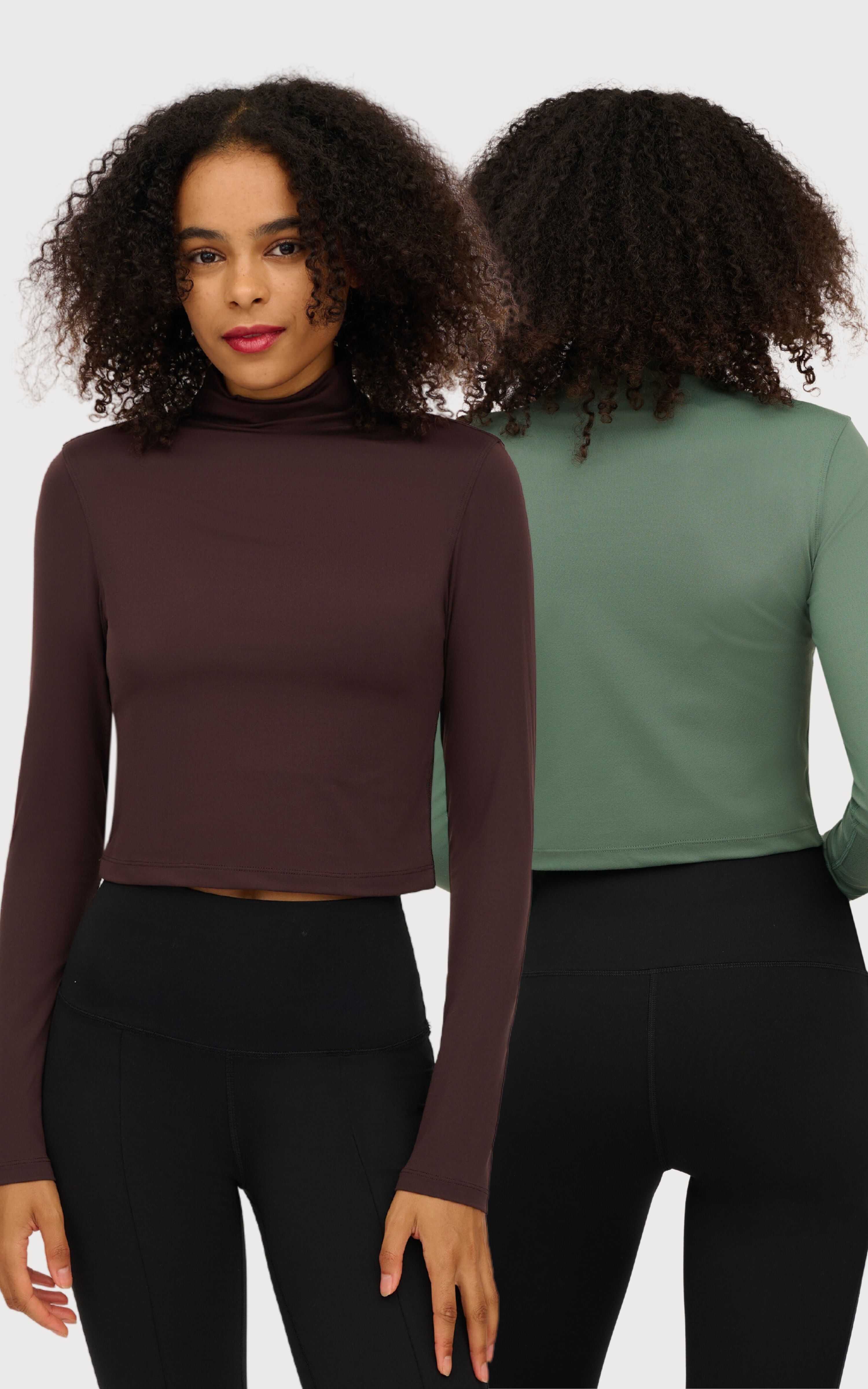 2 Pack Long Sleeve Mock Neck Crop Tops