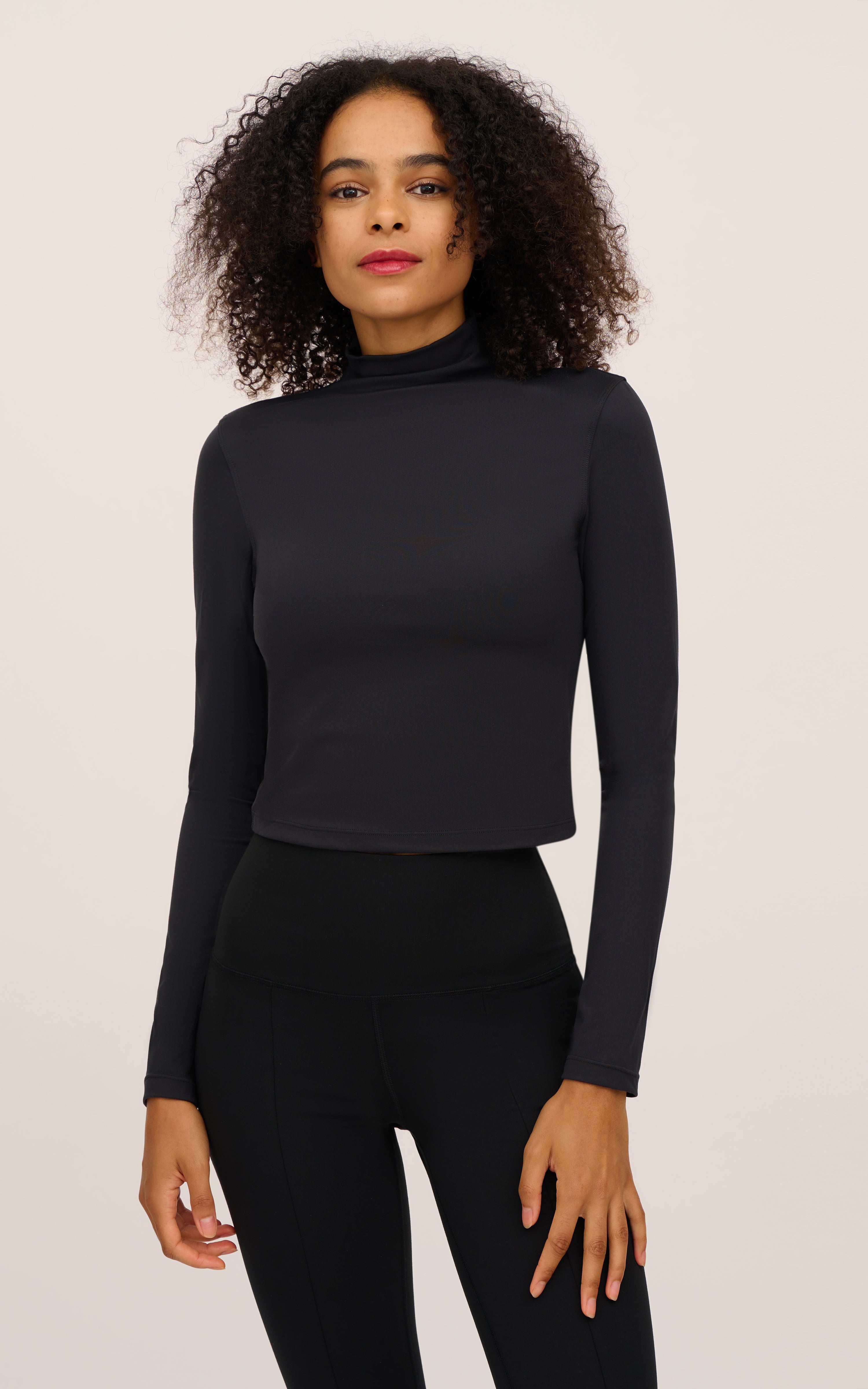 2 Pack Long Sleeve Mock Neck Crop Tops