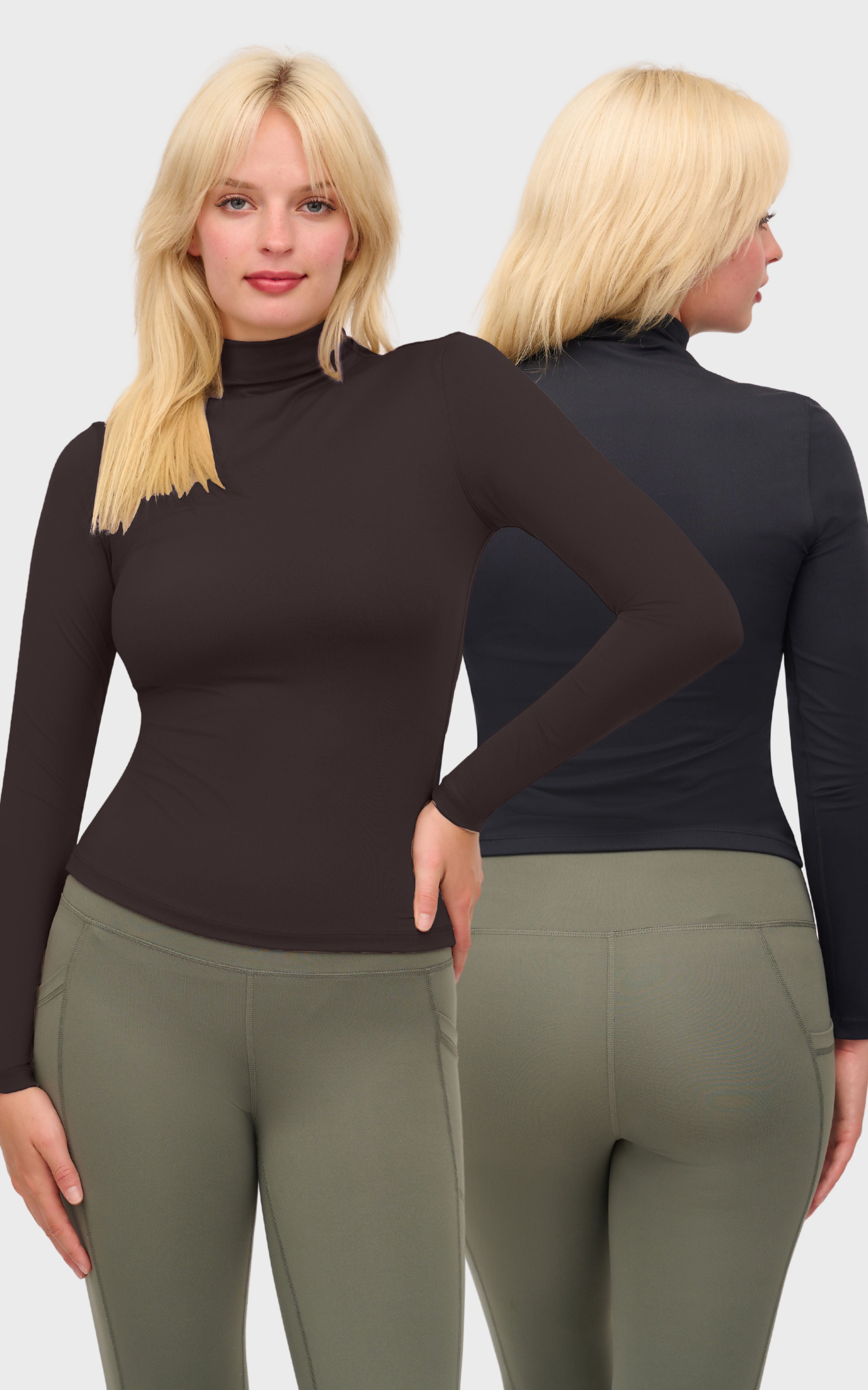 2 Pack  Meet and Greet Length Mock Neck Long Sleeve Crop Tops