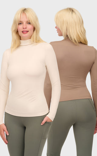 2 Pack  Meet and Greet Length Mock Neck Long Sleeve Crop Tops