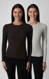 2 PK Zenly Zena Crew Fitted Long Sleeve Top - Our Cafe Story - 90 Degree by Reflex
