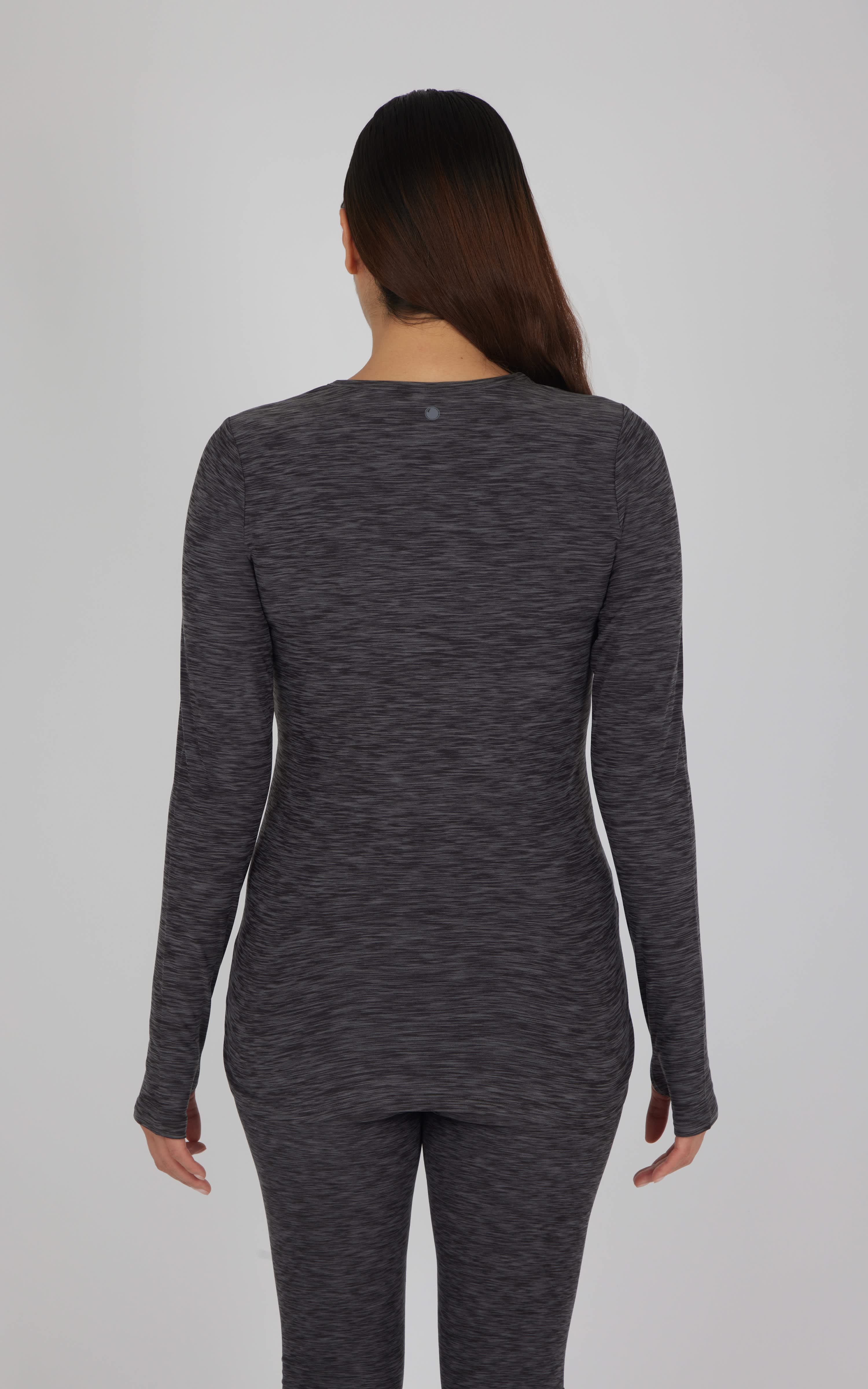 Heather Asphalt long sleeve maternity top with a slim fit and soft heathered fabric.
