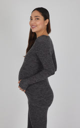 Maternity Heathered Long Sleeve Top - 90 Degree by Reflex