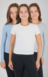 Girls Heavenly Rib Bloom Crew Short Sleeve Tee + Long Sleeve Top 3 Pack - 90 Degree by Reflex