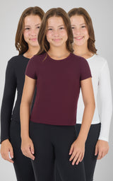 Girls Heavenly Rib Bloom Crew Short Sleeve Tee + Long Sleeve Top 3 Pack - 90 Degree by Reflex
