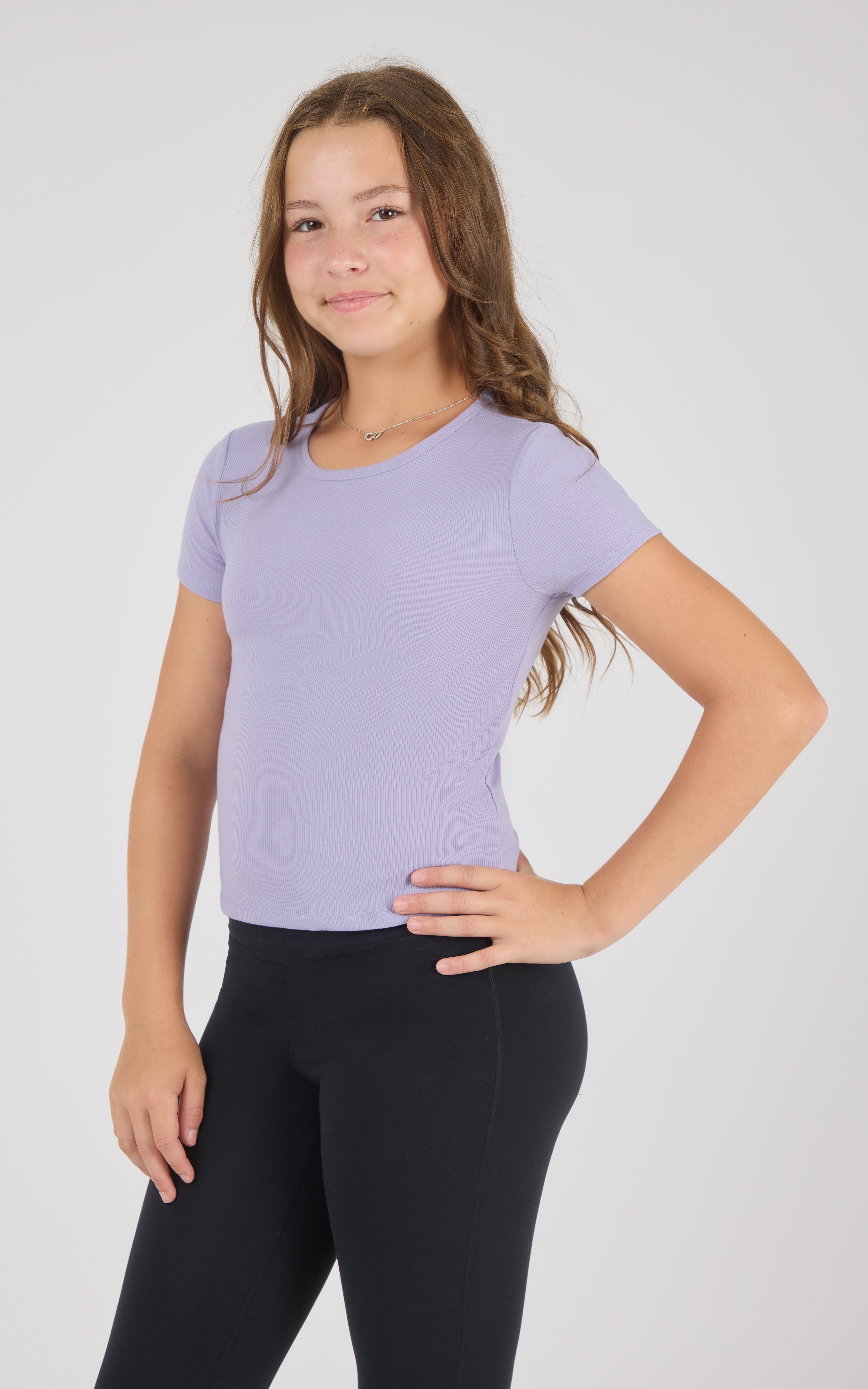 Girls Heavenly Rib Bloom Crew Short Sleeve Tee + Long Sleeve Top 3 Pack - 90 Degree by Reflex