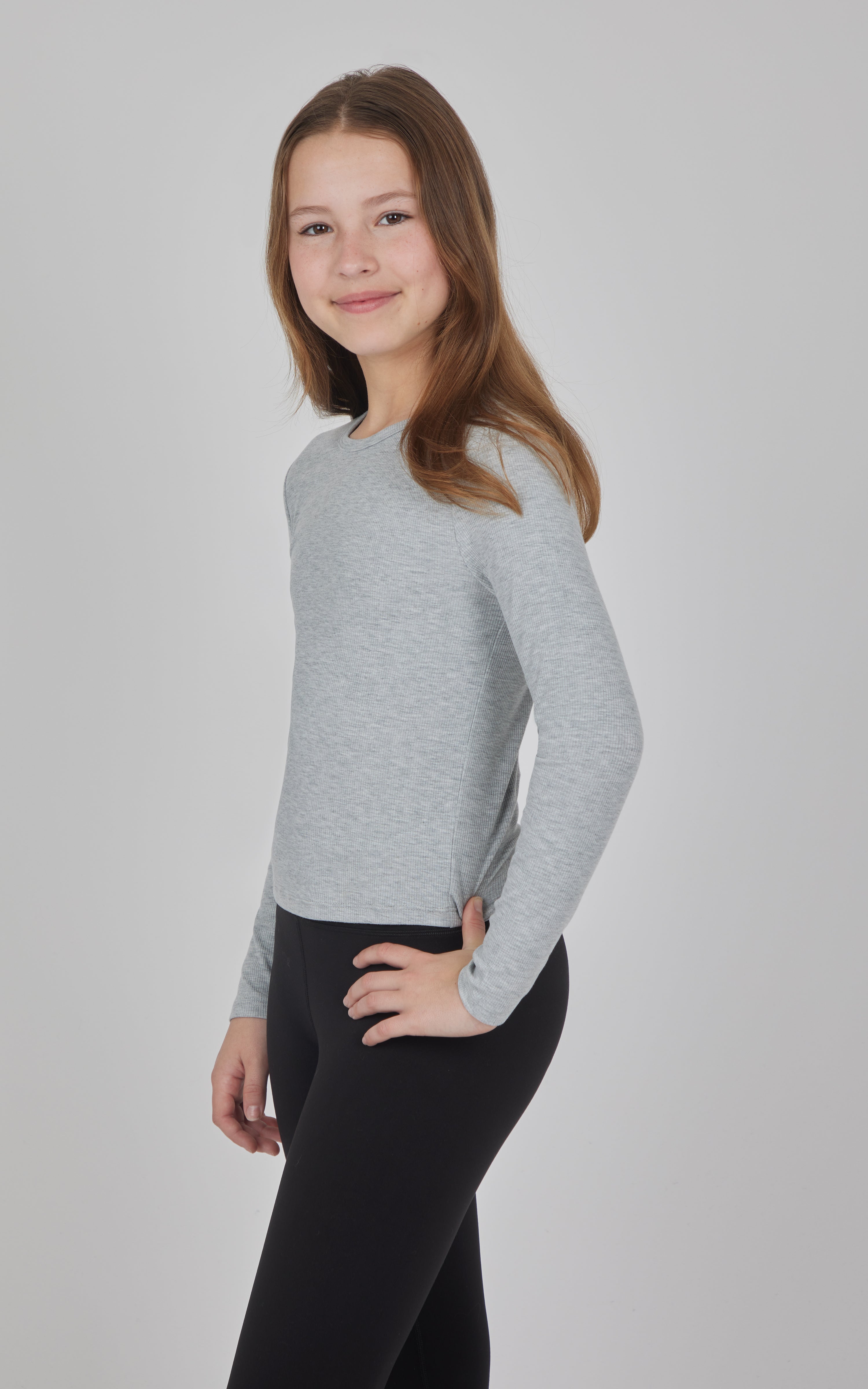 Girls 3 PK Ribbed Crew Neck Short Sleeve Shirt + Ribbed Crew Neck Long Sleeve Shirt - 90 Degree by Reflex