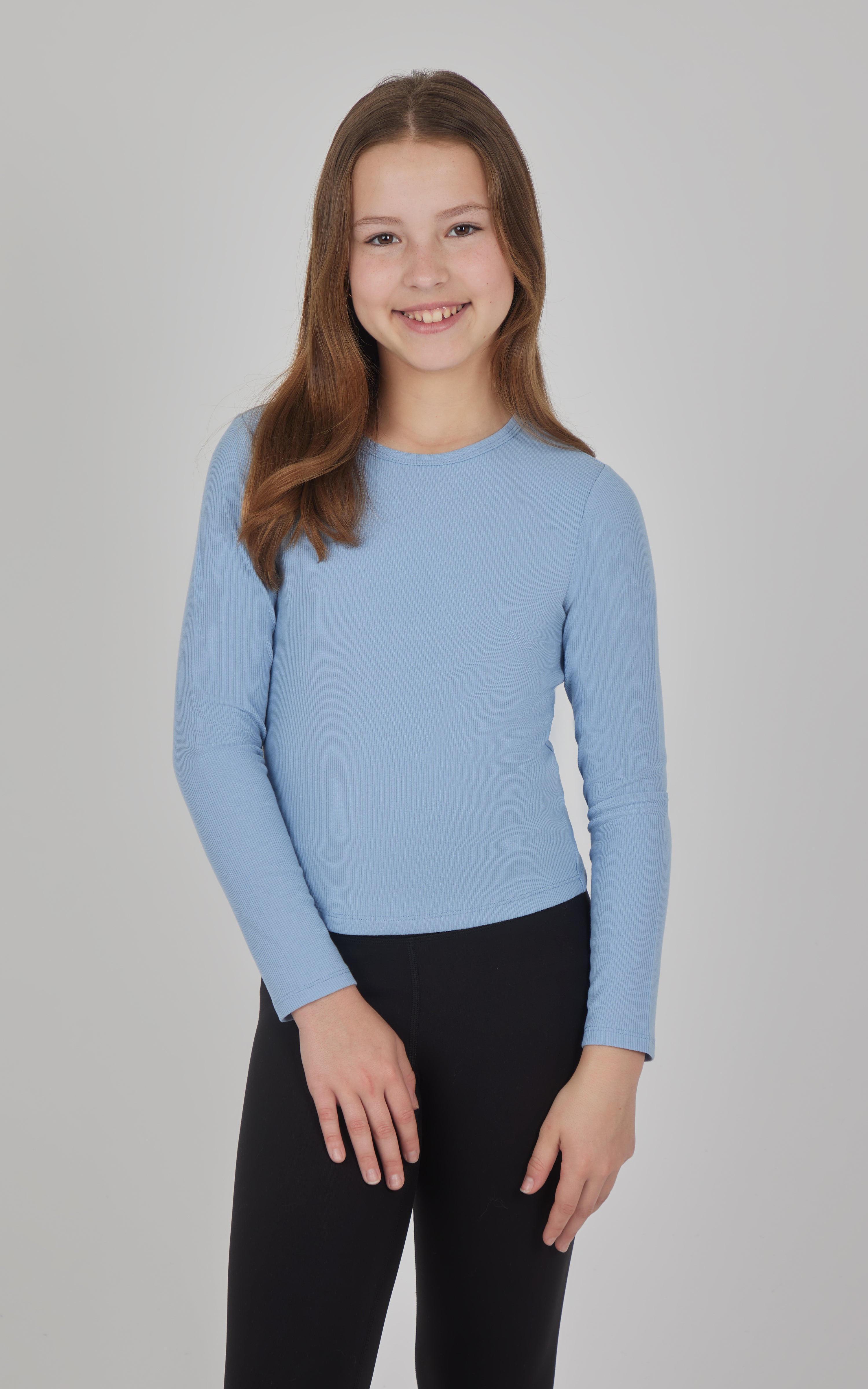 Girls 3 PK Ribbed Crew Neck Short Sleeve Shirt + Ribbed Crew Neck Long Sleeve Shirt