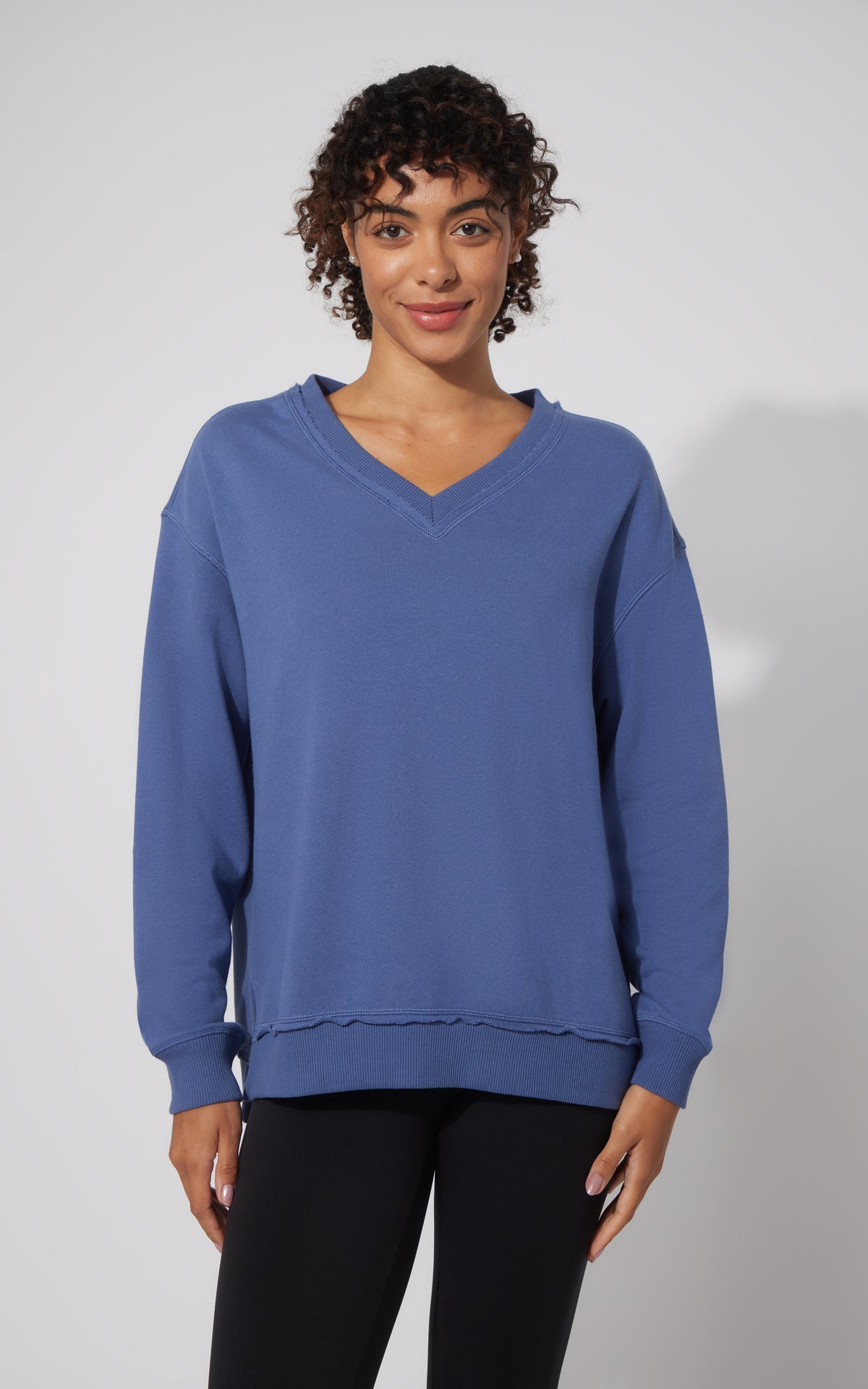 Loop Terry V-Neck Oversized Pullover - LW95128-W07 – 90 Degree by 