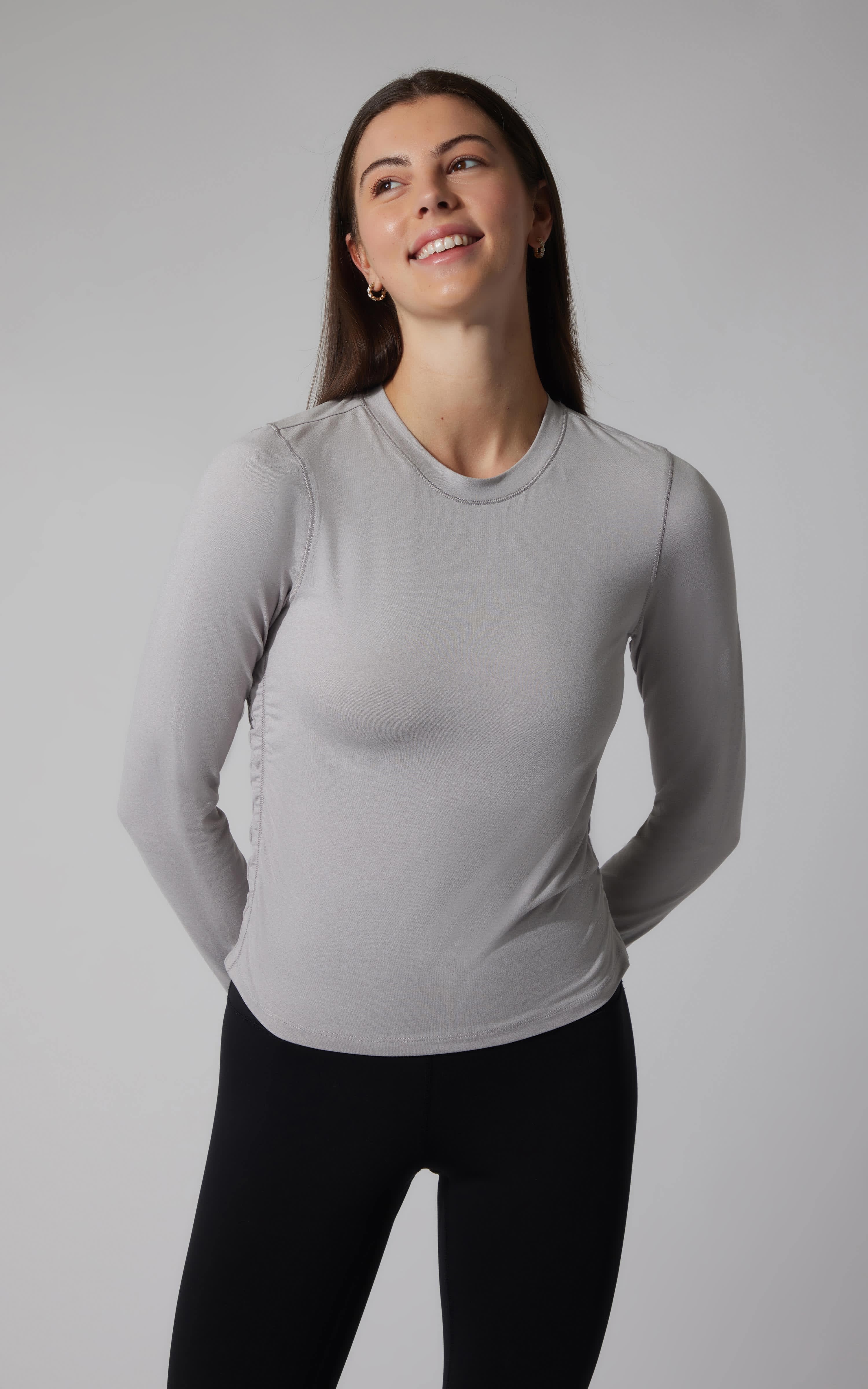 2 PK Cationic Jersey Crew Neck Top with Side Ruching and Everyday Crew Neck Top