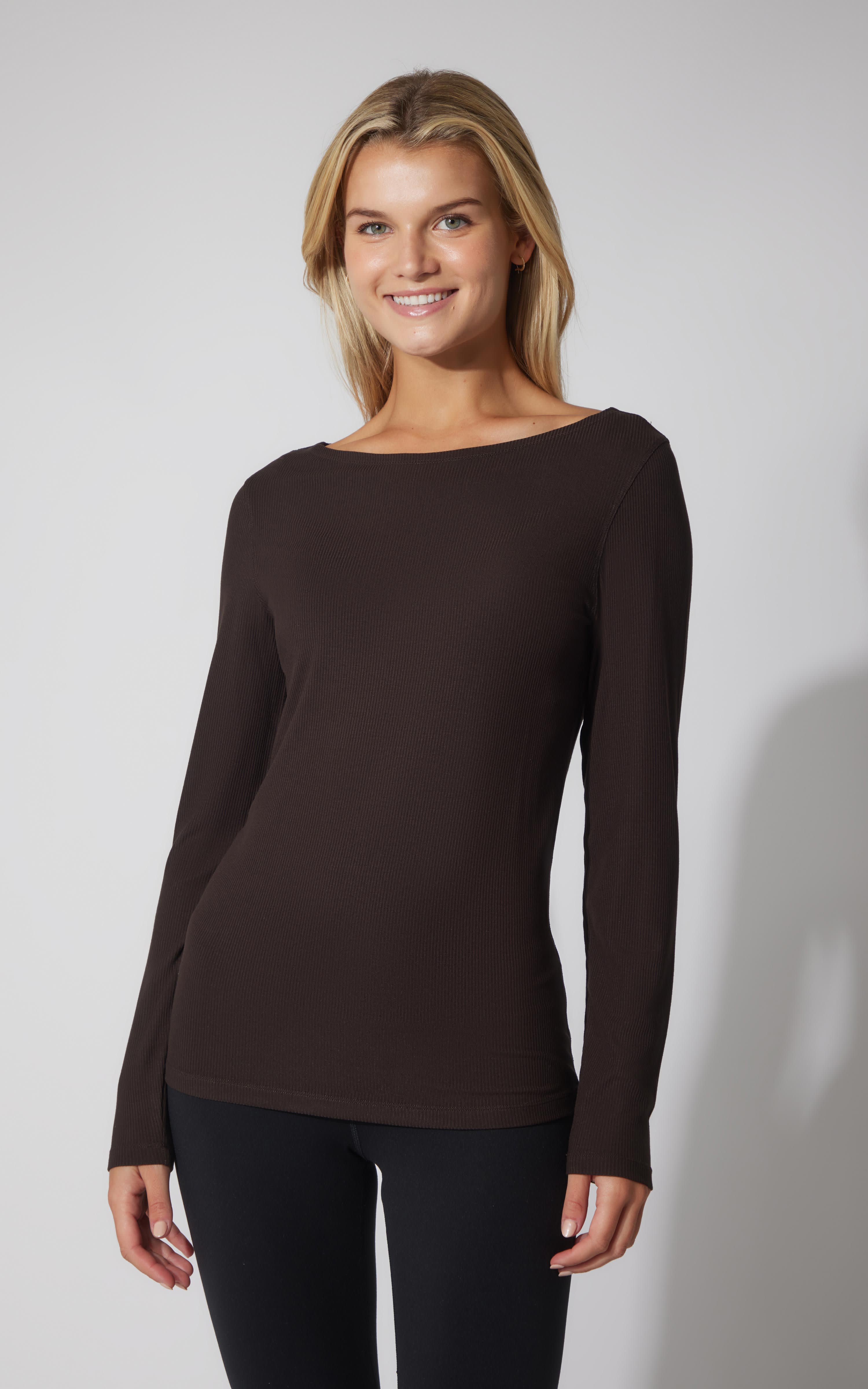 2 PK Heavenly Ribbed Boat Neck Long Sleeve Top - 90 Degree by Reflex