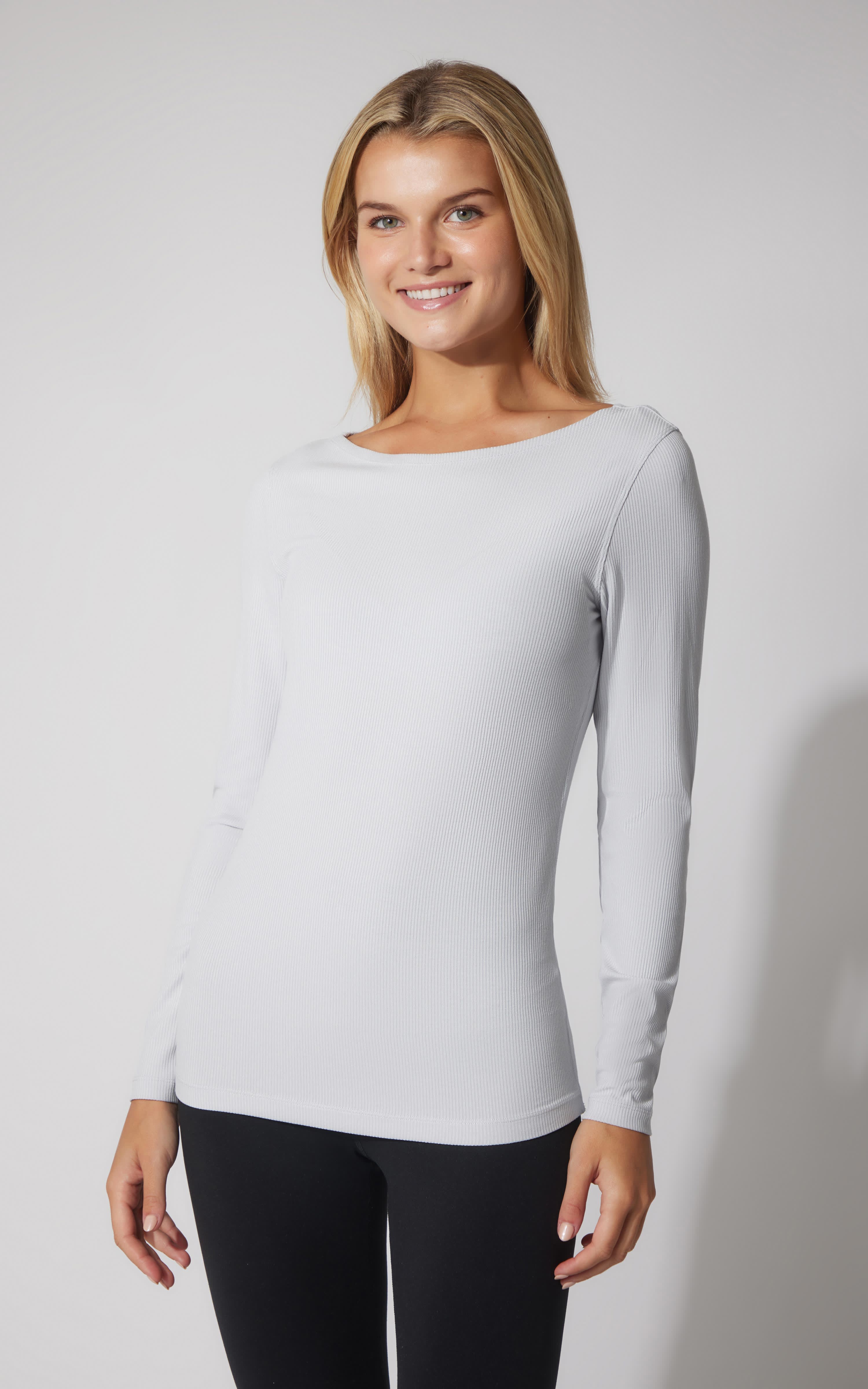 2 PK Heavenly Ribbed Boat Neck Long Sleeve Top - 90 Degree by Reflex