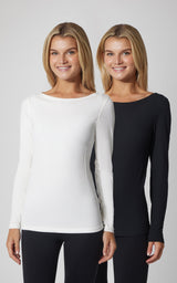 2 PK Heavenly Ribbed Boat Neck Long Sleeve Top - 90 Degree by Reflex