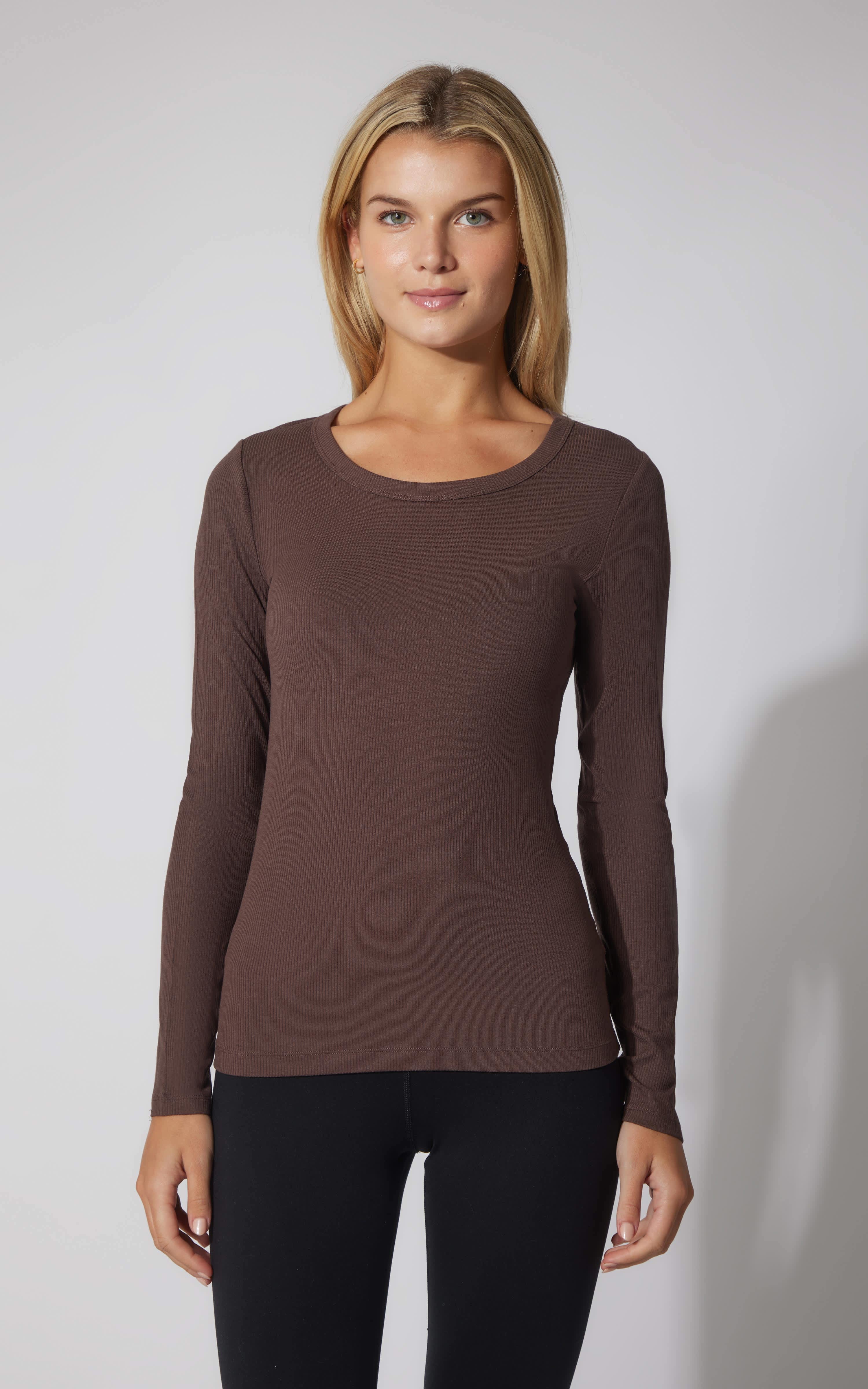 2 PK Heavenly Ribbed Scoop Neck Long Sleeve Top - 90 Degree by Reflex