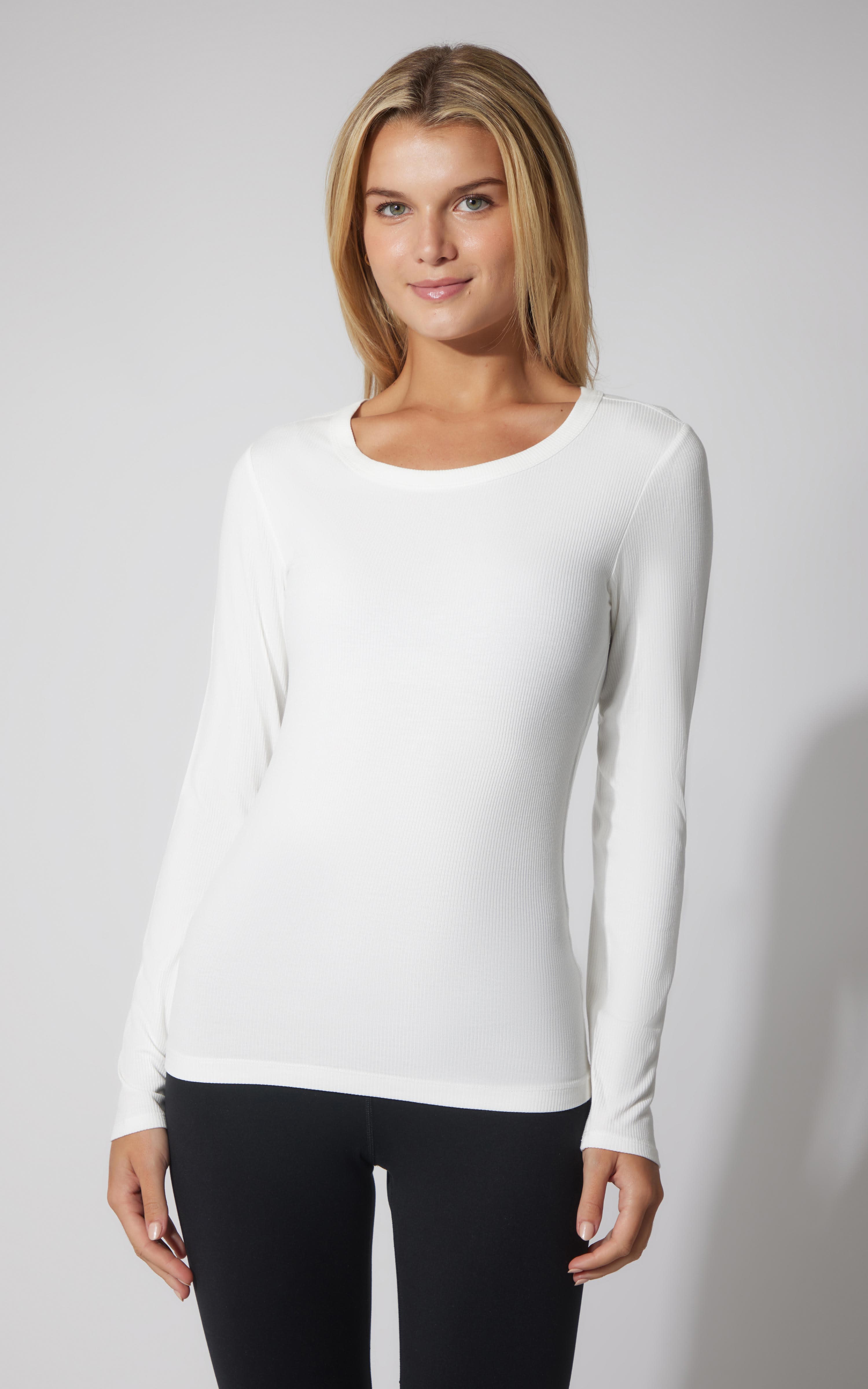 2 PK Heavenly Ribbed Scoop Neck Long Sleeve Top - 90 Degree by Reflex