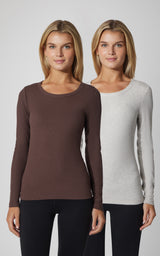 2 PK Heavenly Ribbed Scoop Neck Long Sleeve Top - Our Cafe Story - 90 Degree by Reflex
