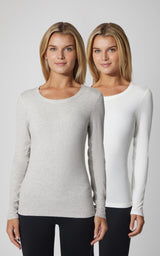 2 PK Heavenly Ribbed Scoop Neck Long Sleeve Top - Our Cafe Story - 90 Degree by Reflex