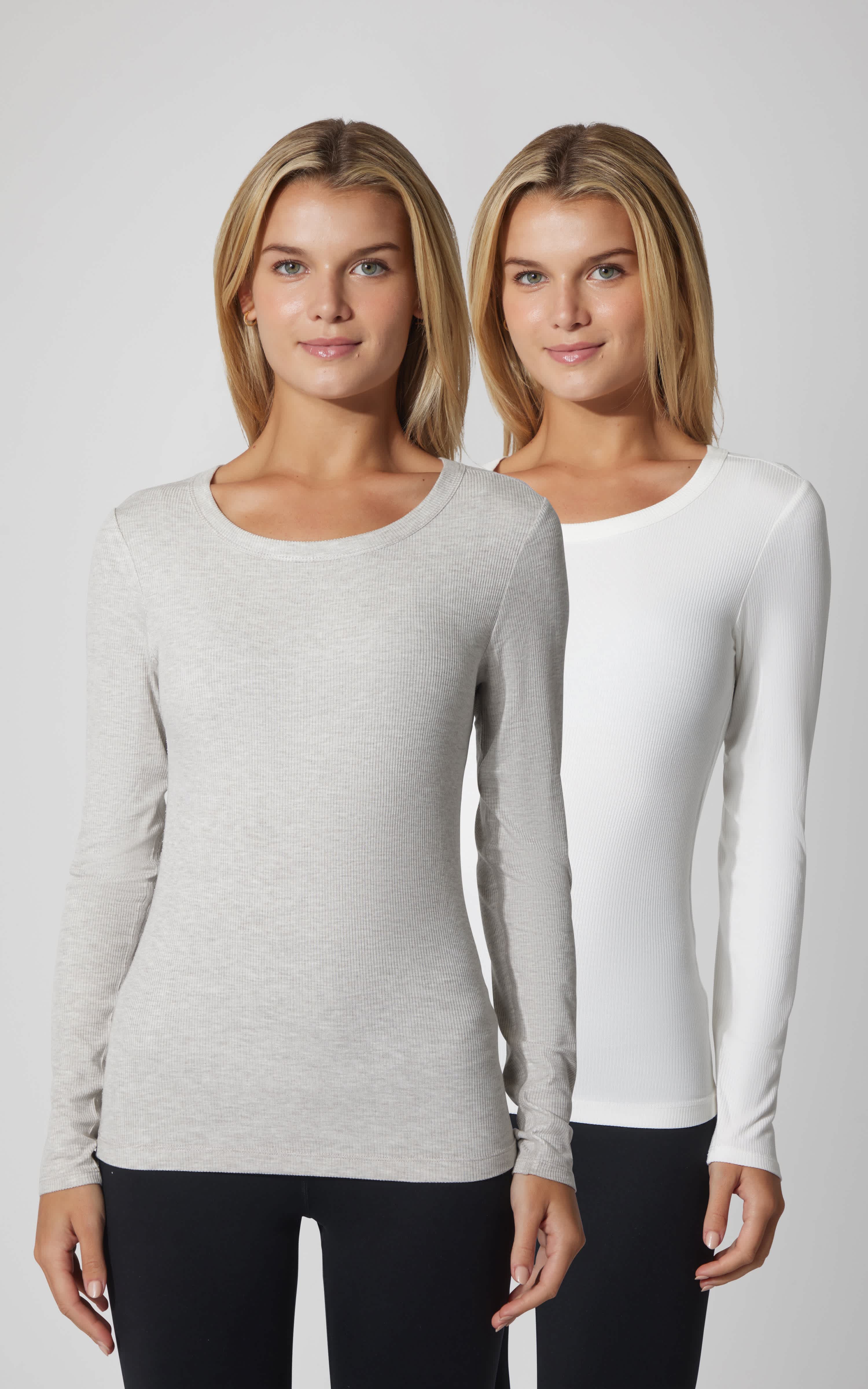 2 PK Heavenly Ribbed Scoop Neck Long Sleeve Top - 90 Degree by Reflex