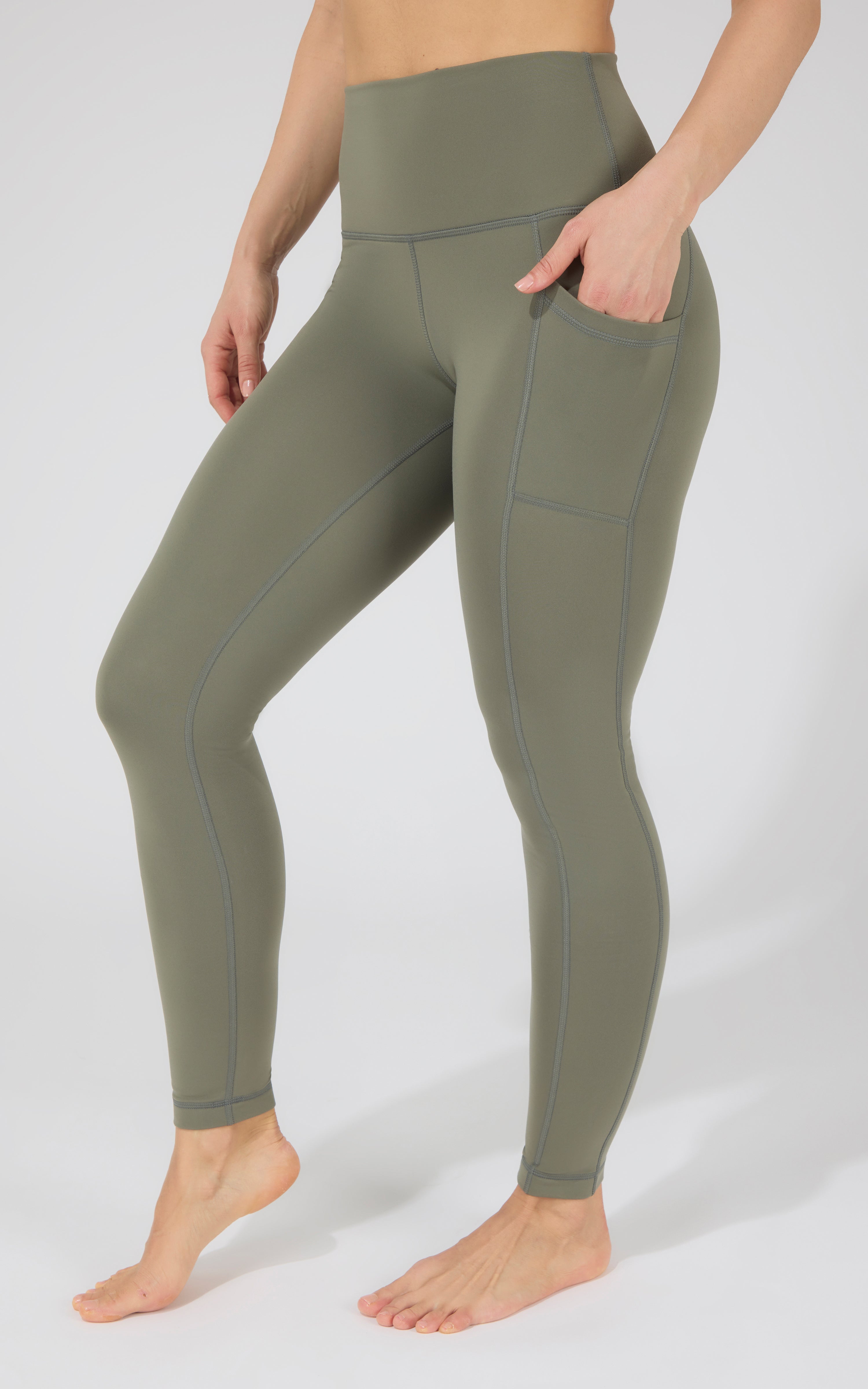 Cold Gear High Waist Fleece Lined Legging with Side Pockets - 90 Degree by Reflex