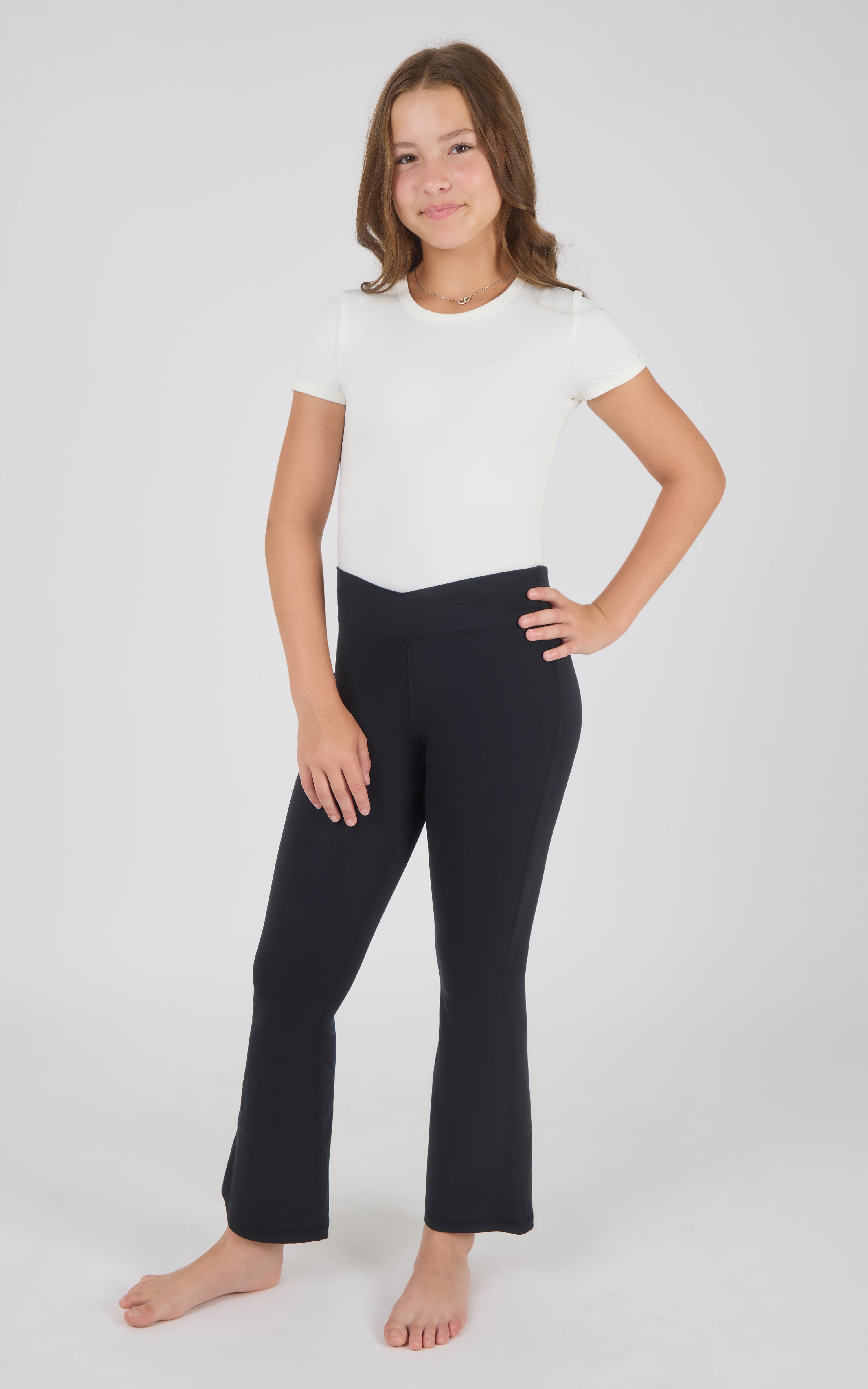 Girls Interlock Madison Crossover 7/8 Flared Leg Pant - 90 Degree by Reflex