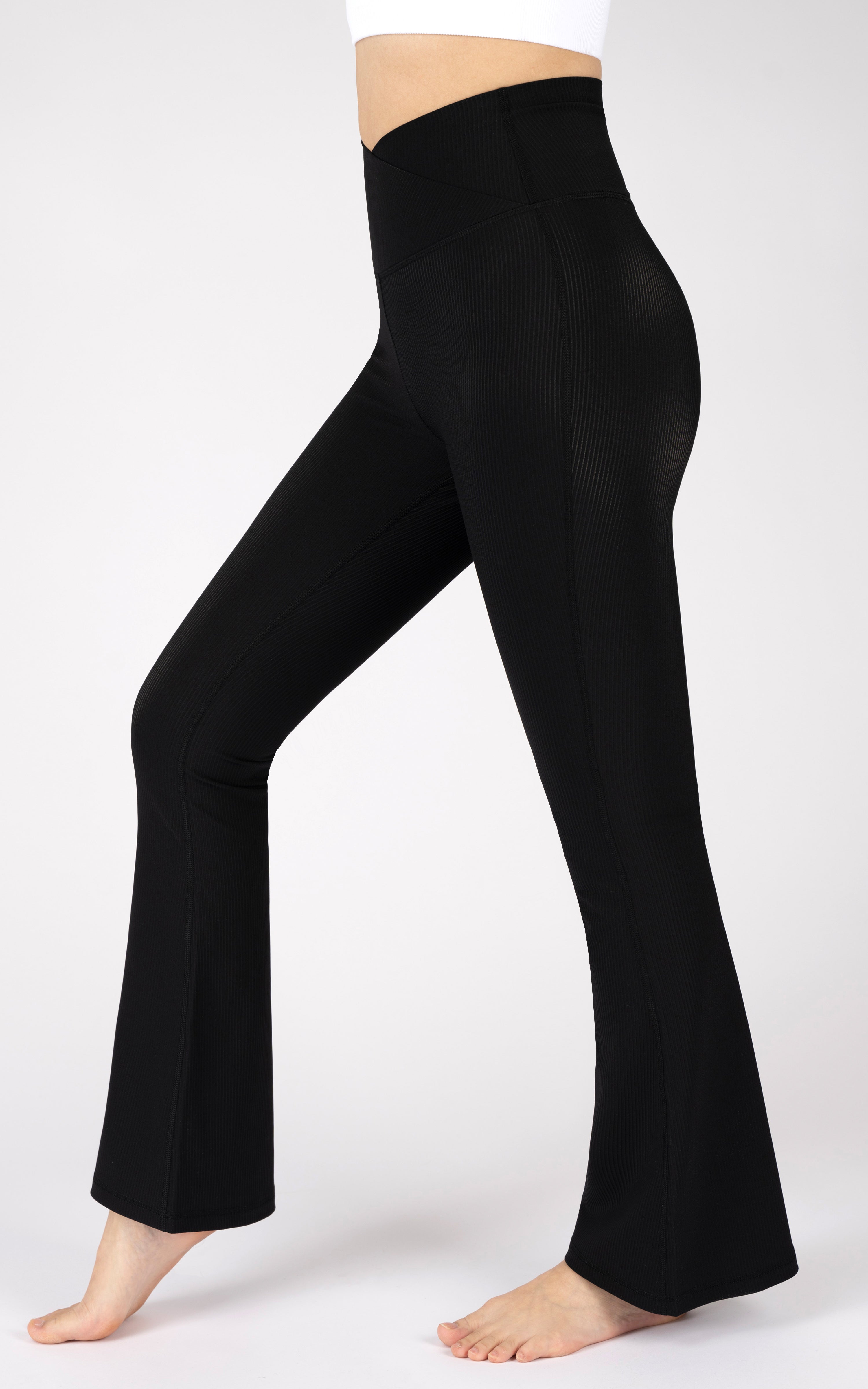 Ribbed Interlink Madison Crossover Elastic Free V-Back 7/8 Flared Leg Pant