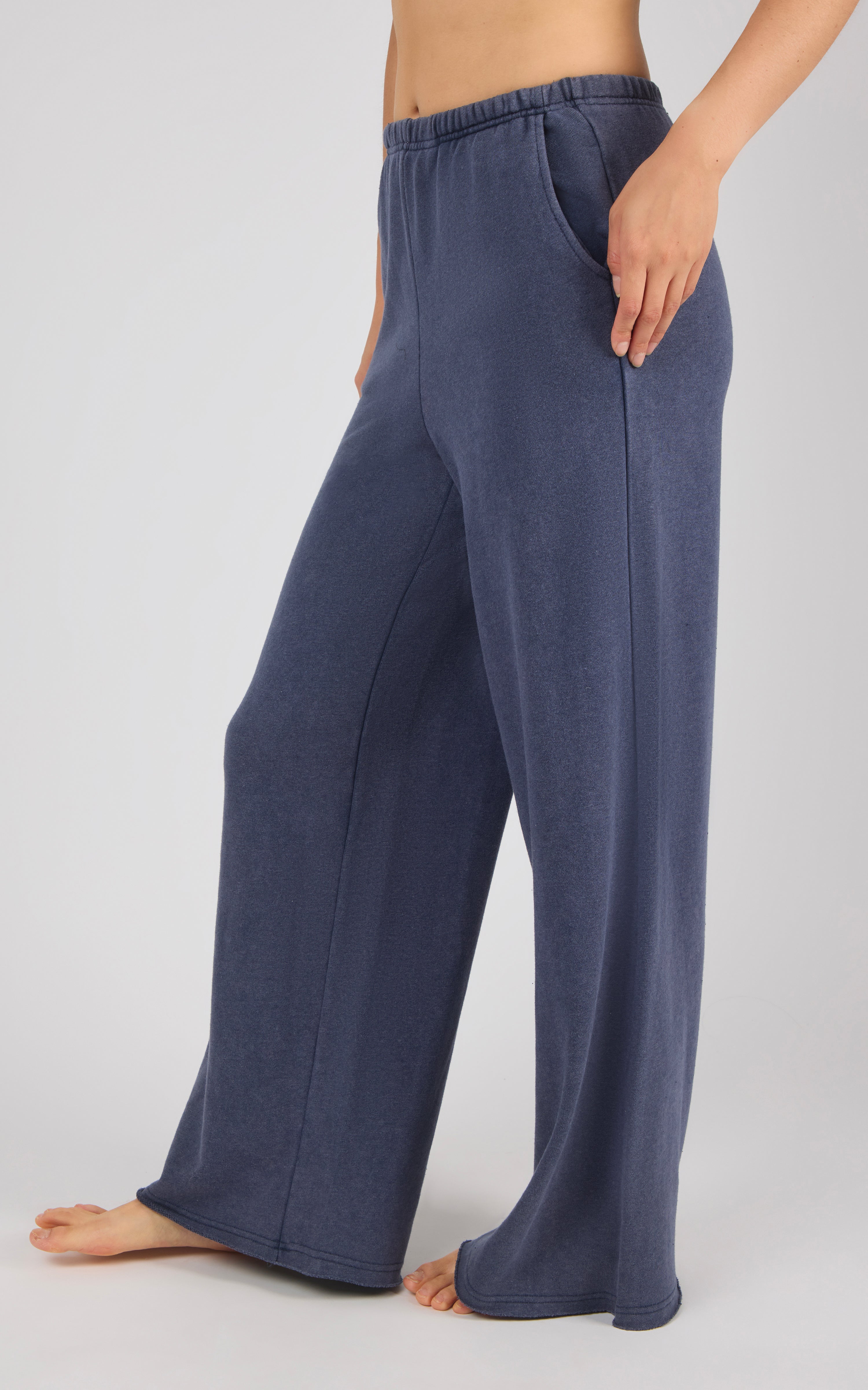 Washed Loop Terry Englewood Relaxed Wide Pant with Inner Drawcord & Pocket - 90 Degree by Reflex