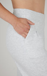 Heather grey softlite straight leg pant with side pintuck and front pocket detail.