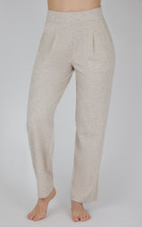 Heather nacreous cloud straight leg softlite pants with pintuck detail and elastic waist.